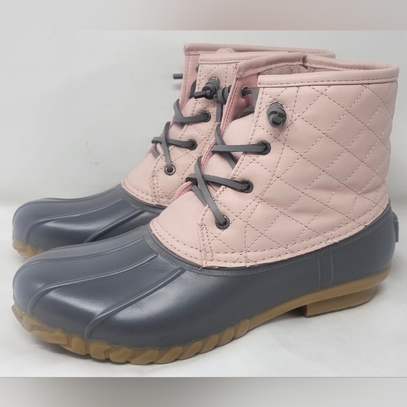 Nautica Dorsay Women's Rain Winter Boots Quilted Rubber Pink Gray Sz 10 Side Zip - Picture 1 of 14